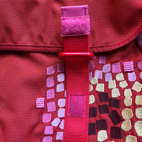 Mandarina Duck Crossbody Nylon Red, Pink and Yellow Embroidered Beaded Boho Bag - Picture 4 of 8